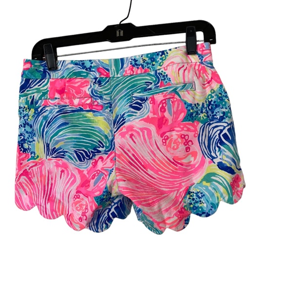 Lilly Pulitzer The buttercup stretch scalloped hem pink & blue shell print sz 00 - Picture 2 of 11